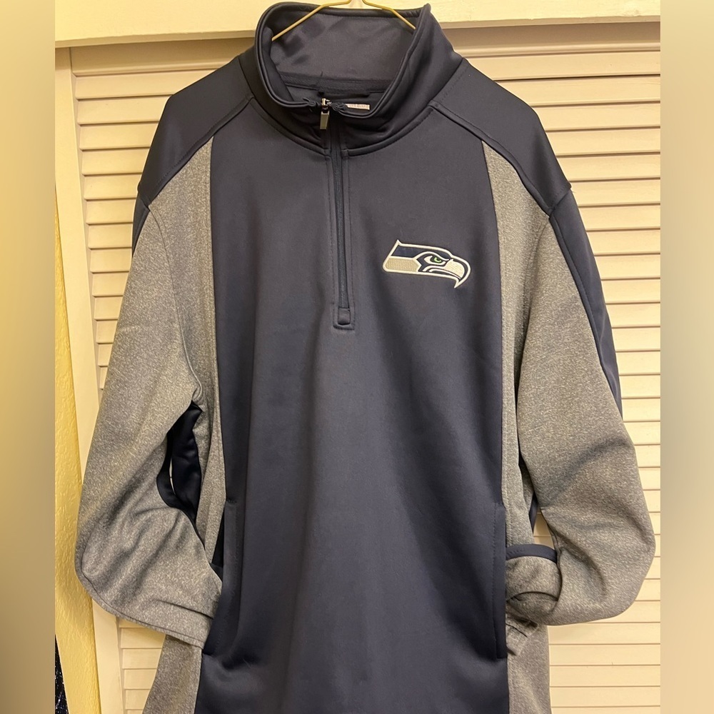 NFL SEATTLE SEAHAWKS MEN’S SZ XL QUATER ZIP PULL OVER SWEATSHIRT BLUE GRAY NEW